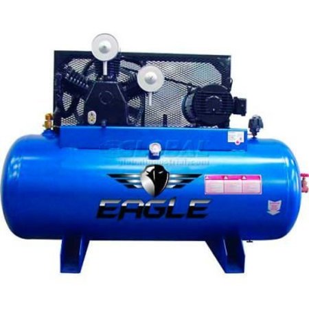 WOOD INDUSTRIES Eagle, 10 HP, Two-Stage Compressor, 120 Gallon, Horiz., 200 PSI, 36 CFM, 3-Phase 575V 105120H2-CS575